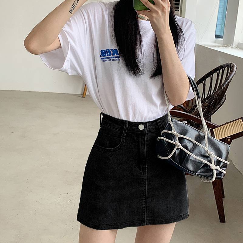 COZOK Váy Ngắn Lưng Cao Bằng Vải Denim Kiểu Dáng Đơn Giản Hợp Thời Trang