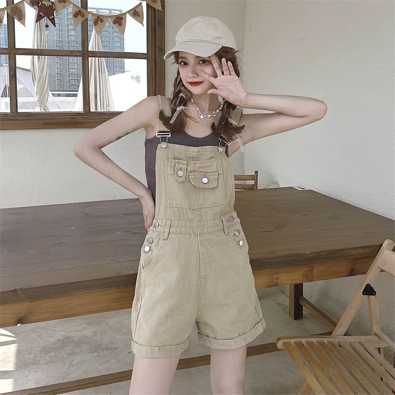 Quần Yếm Denim Ống Rộng Lưng Cao Thời Trang Mùa Hè Dễ Phối Đồ Cho Nữ