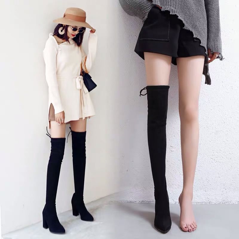 Giày bốt nhung cổ cao thời trang xuân thu 2021 dành cho nữ
