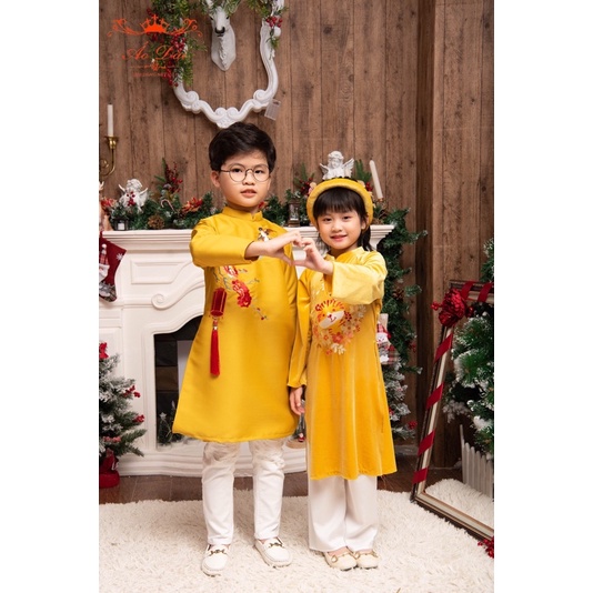 Áo dài bé trai thêu đèn lồng 3 màu đỏ xanh vàng áo dài tết cho bé trai mặc đi chơi đi chụp ảnh lễ tết