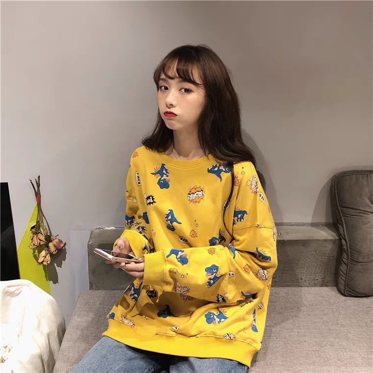 Áo sweater dáng rộng họa tiết hoạt hình cute, Áo phông Hàn Quốc siêu xinh