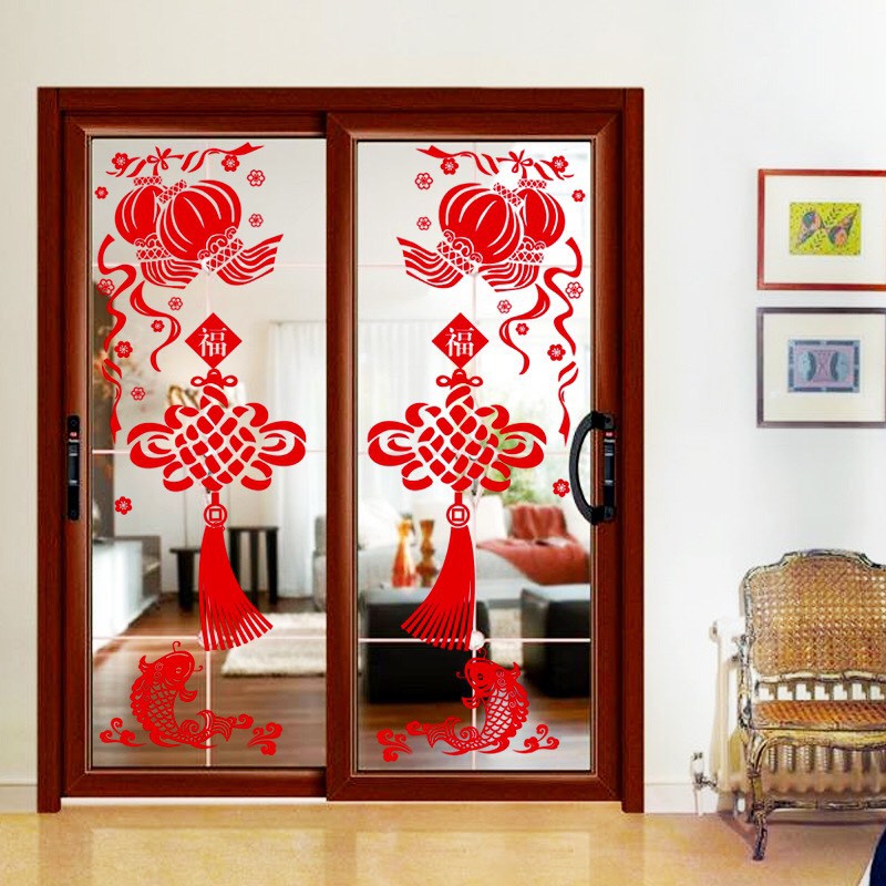 Combo decal dán tường Tết - Dây kết hỷ phối Lồng đèn cặp ( 2 tấm )