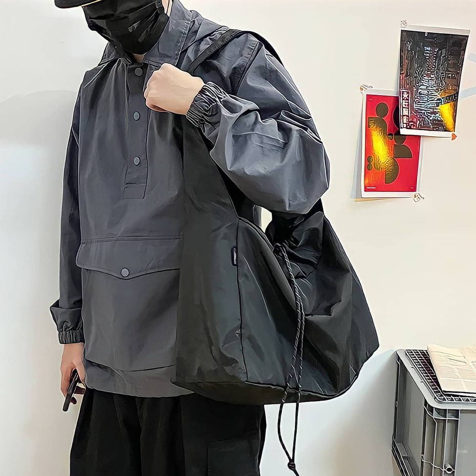 Túi đeo chéo tay nải cỡ lớn dây rút vải dù chống nước