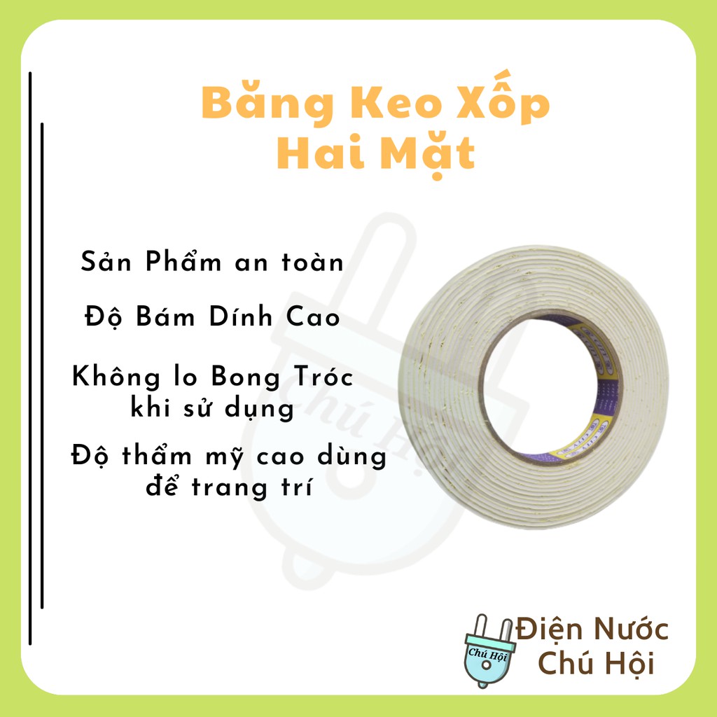 Băng keo xốp 2 mặt mút siêu dính 2F4 điện nước chú Hội