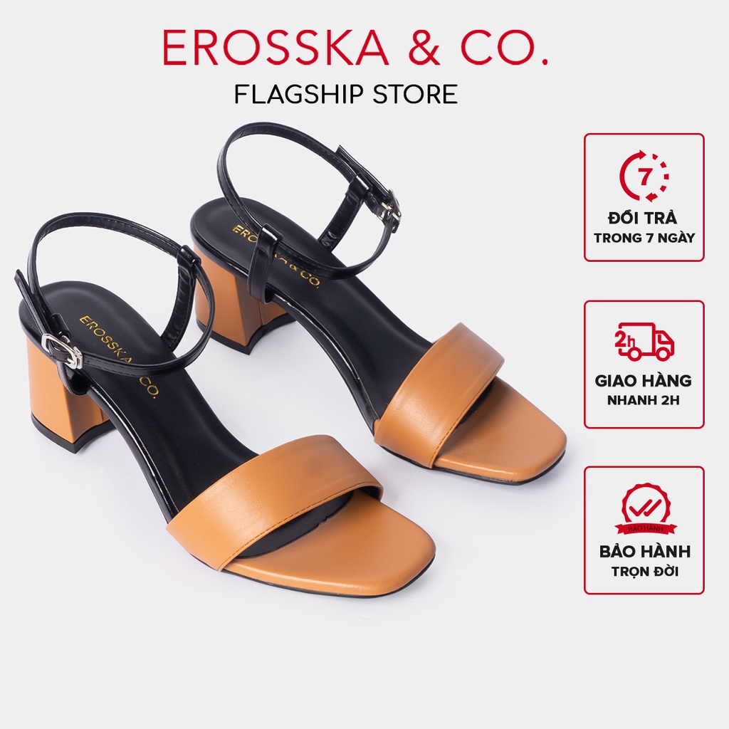 [Mã WABRTL3 -10% đơn 250K]Giày sandal cao gót Erosska mũi vuông phối quai cao 5cm màu bò - EB030