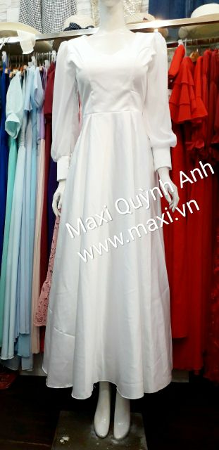 Đâm maxi trăng, dạ hội tay dài sang trọng | BigBuy360 - bigbuy360.vn