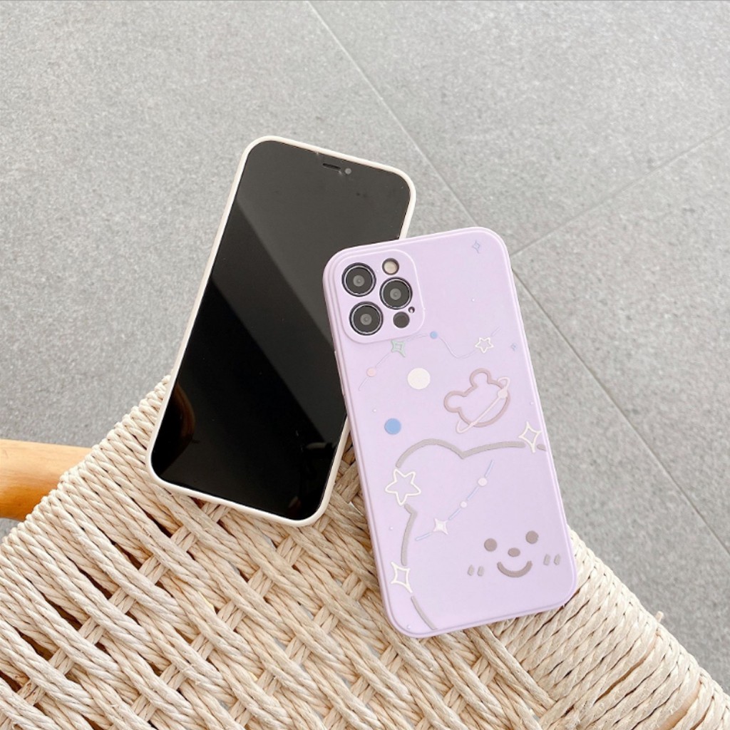 Ốp iPhone cạnh vuông hình gấu dễ thương dành cho iPhone 7/8 plus/X/Xs Max/11/12 Pro Max