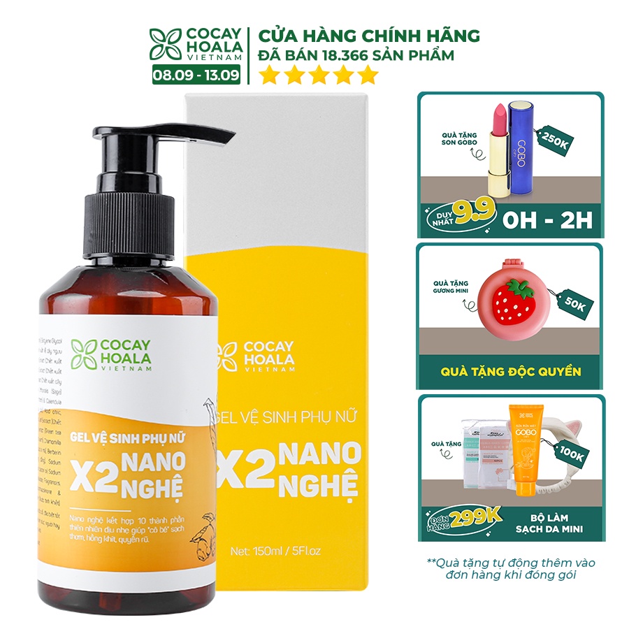 Dung dịch vệ sinh phụ nữ Giảm Ngứa Gel X2 Nano Nghệ Cỏ Cây Hoa Lá 150 ml0