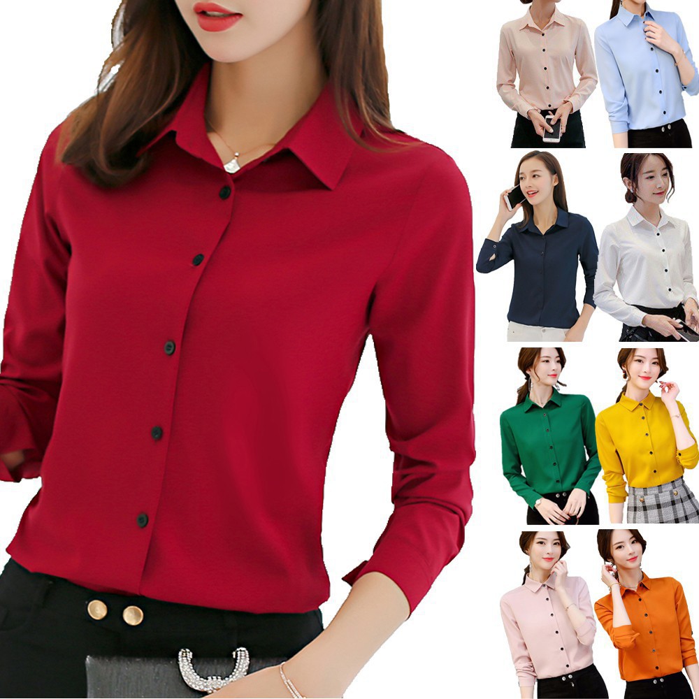 Áo sơ mi dài tay phong cách Hàn Quốc đơn giản thanh lịch dành cho nữ size S-2XL