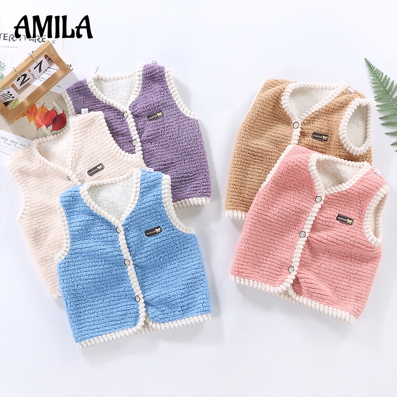 Áo khoác cardigan AMILA hai mặt bằng lông cừu san hô thời trang thu đông mới cho bé