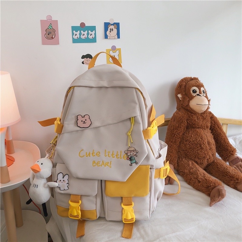 Balo Nữ Đi Học Thời Trang Uzllang Thêu Chữ Cute Little Bear