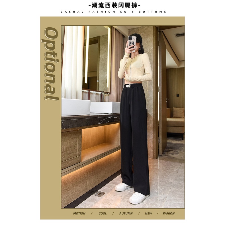 Quần dài ZHELIHANGFEI lưng cao dáng rộng thời trang xuân thu dành cho nữ