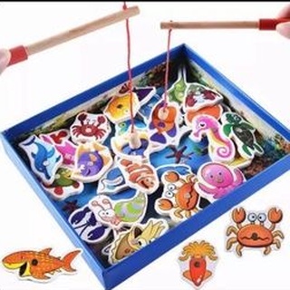 Bộ câu cá bằng gỗ 2 cần câu + 32 con cá gỗ.