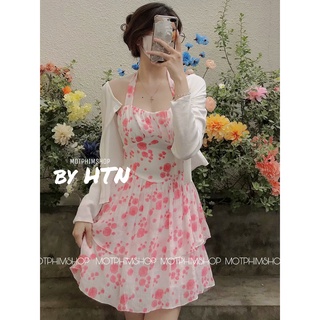 ĐẦM HOA HỒNG + CARDIGAN