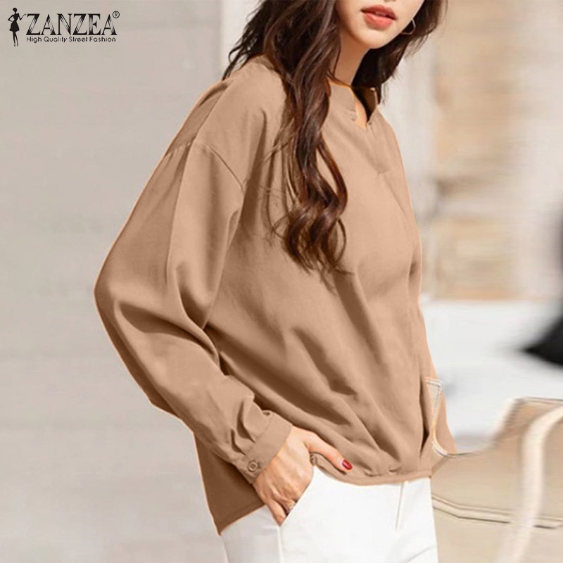 Áo kiểu nữ Zanzea tay dài cổ chữ V phong cách Hàn Quốc