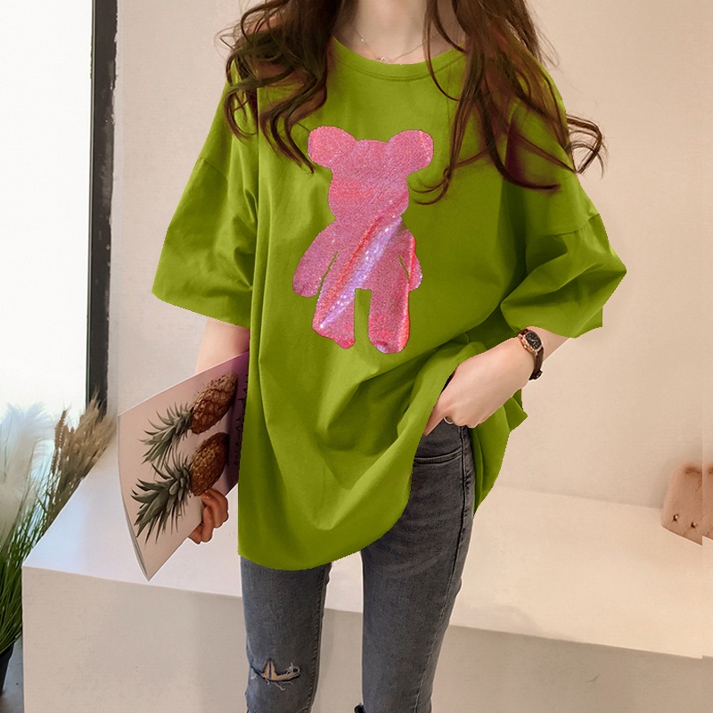 NRVP Áo thun cotton cổ tròn ngắn tay dáng rộng cỡ lớn thời trang năm 2021 cho nữ