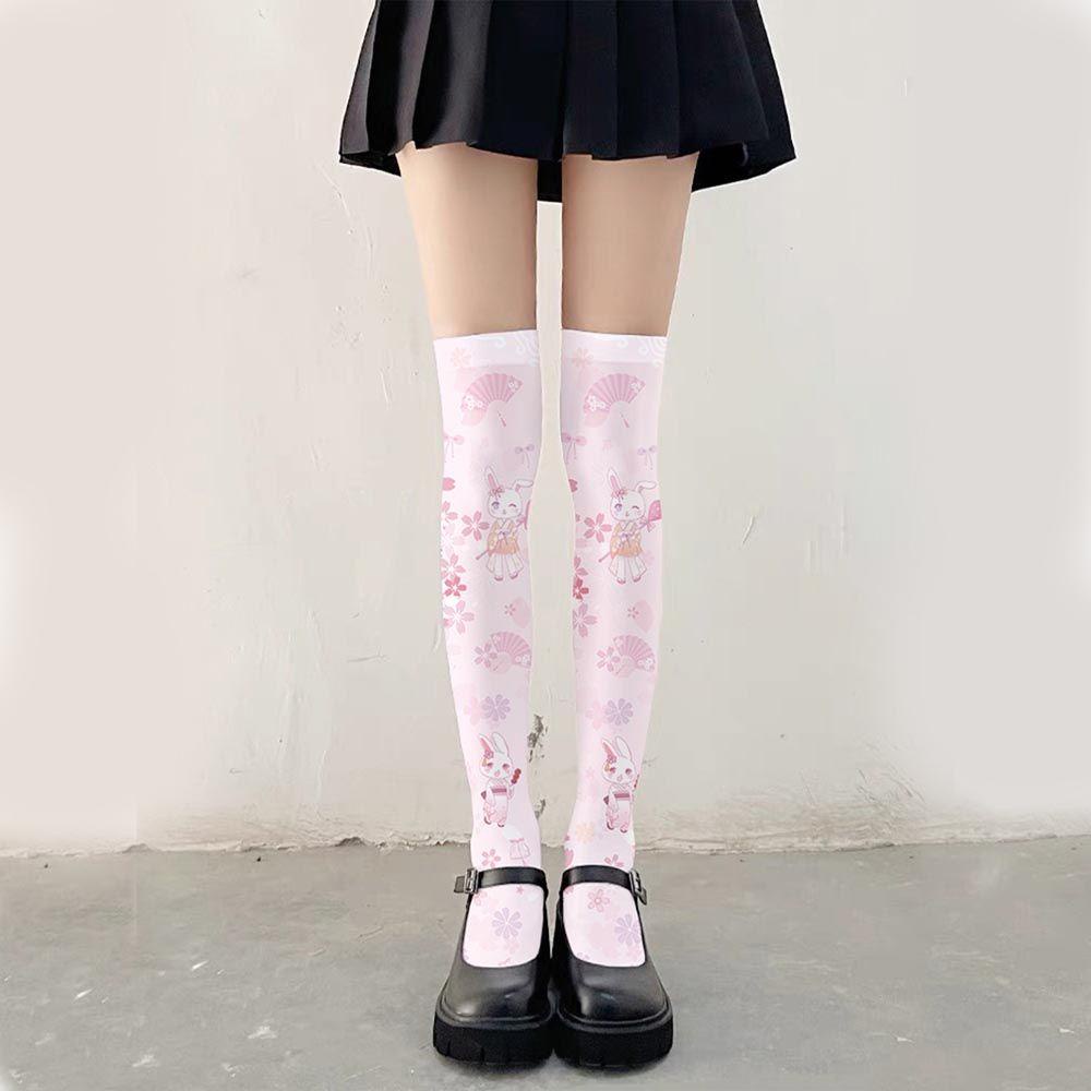 Vớ Dài Qua Gối Co Giãn Họa Tiết Hoa Ngọt Ngào Phong Cách Lolita VANES1 Cho Nữ