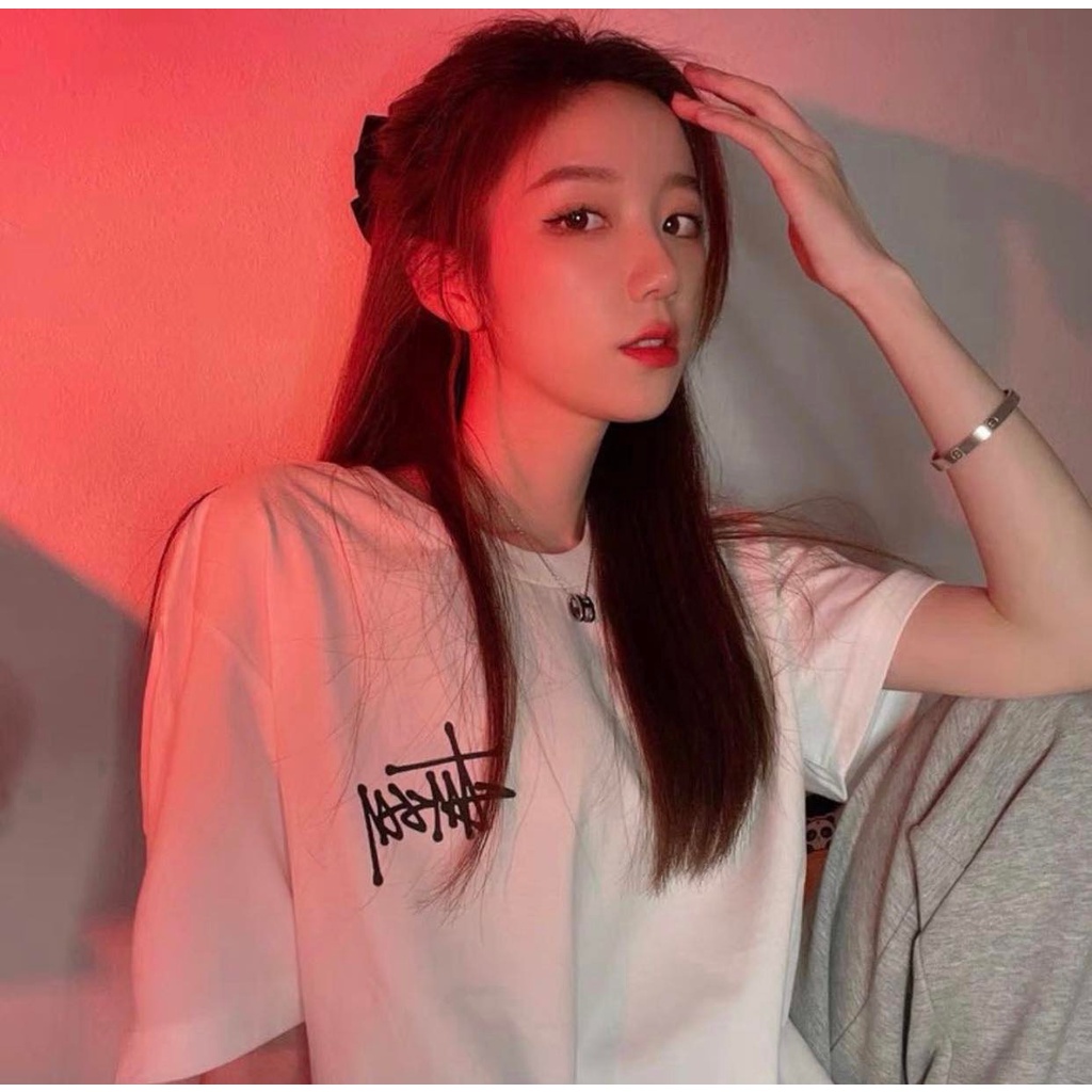 Áo thun tay lỡ unisex STUSSY BASIC vải cotton 100% 2 chiều cao cấp dày dặn