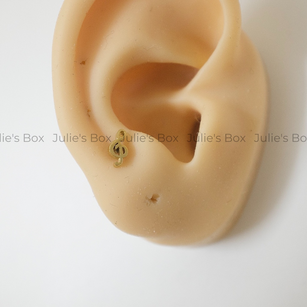 [1 Chiếc] Khuyên Tai Titan Unisex Nốt Nhạc Màu Vàng Không Gỉ Sét Không Ngứa Không Bay Màu Bông Tai Julies Box 66