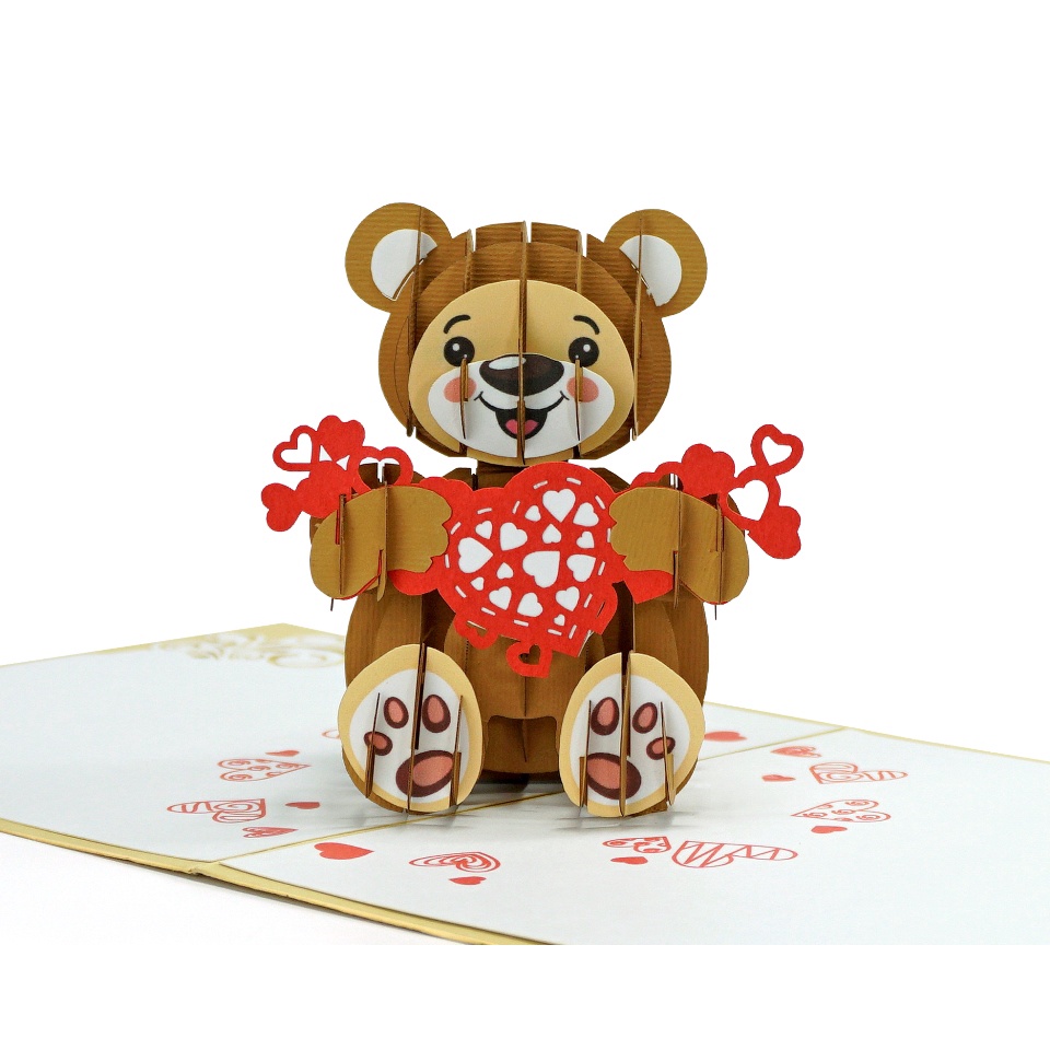 Thiệp 3D Gấu ôm trái tim, thiệp Tình Yêu, thiệp nổi HMG handmade popup-card quà tặng độc đáo