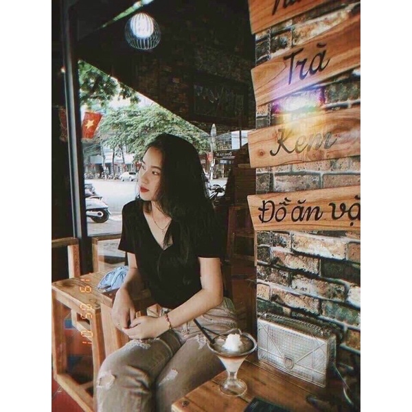 [Siêu hót]Áo thun giấy trơn cổ v- hình thật. alohashop91