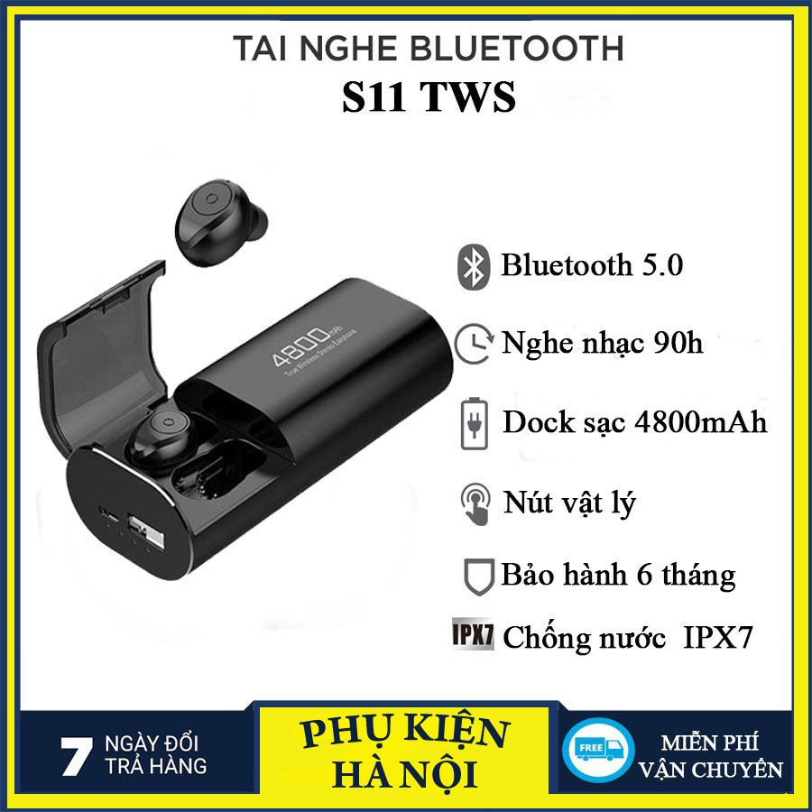 Tai Nghe + Sạc Dự Phòng #S11 -Bluetooth 5.0 Chống Nước IPX7 - Nghe nhạc lên 100h - Tự Động Kết Nối - Chống ồn CVC 8.0