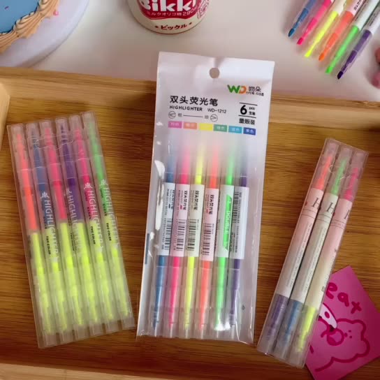 Bộ bút dạ quang 6 màu, bút highlight 2 đầu tiện lợi SH027