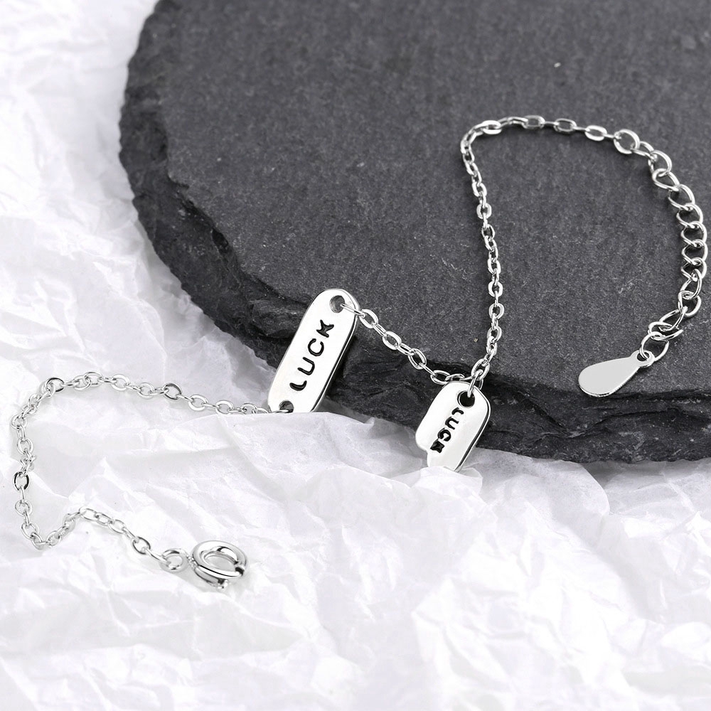 Nữ Thời Trang Tinh Tế Vòng tay bạc Sterling 925 mặt hình chữ Luck cho nữ
