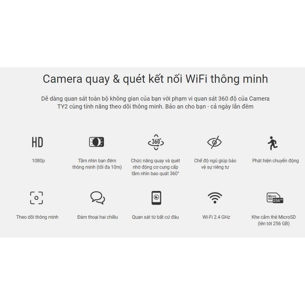 Camera wifi  không dây, camera gia đình Ezviz TY2 2M 1080p,xoay 360 Độ, Đàm thoại loa 2 chiều - Hàng chính hãng | BigBuy360 - bigbuy360.vn