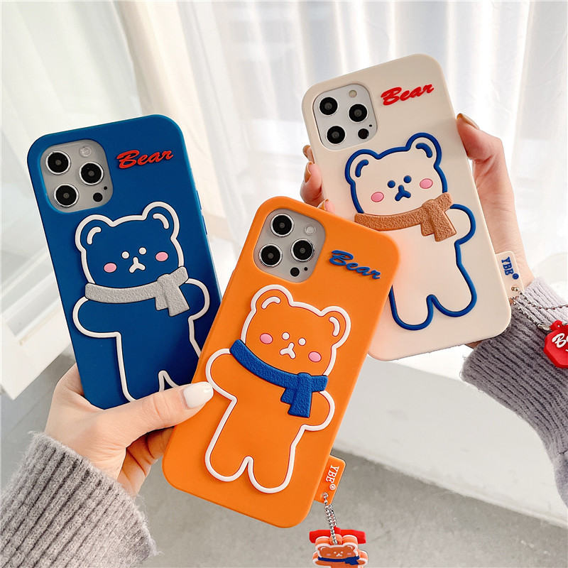 DINUO-Applicable iPhone12 Shy Bear 11ProMax Mobile Shell XR Apple SE Silicone Xs Pendant 7/8Plus