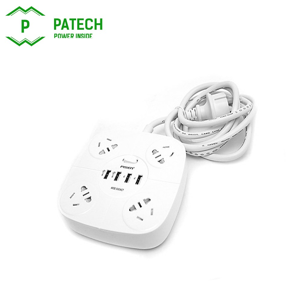 Ổ cắm điện Pisen KY-44 (4xAC, 4xUSB ) - Hàng chính hãng