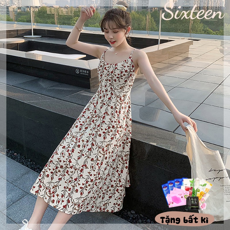 Đầm Nữ, Đầm Hoa Nhí, Váy Nữ Dáng Xòe 2 Dây Hoa Tiết Hoa Nhí Phong Cách Hàn Quốc SIXTEEN.