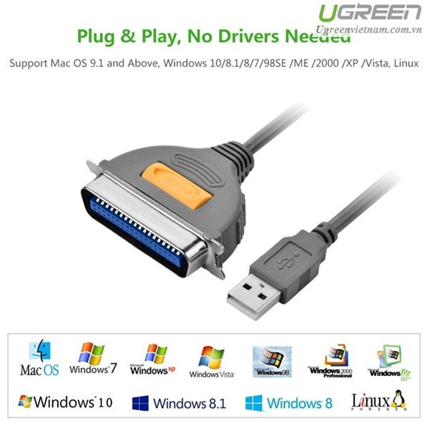 Cáp máy in USB to LPT IEEE 1284 dài 1,8m chính hãng Ugreen 20225