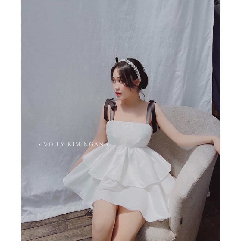 ĐẦM XOÈ NHẸ TẦNG 3 MÀU NƠ VAI