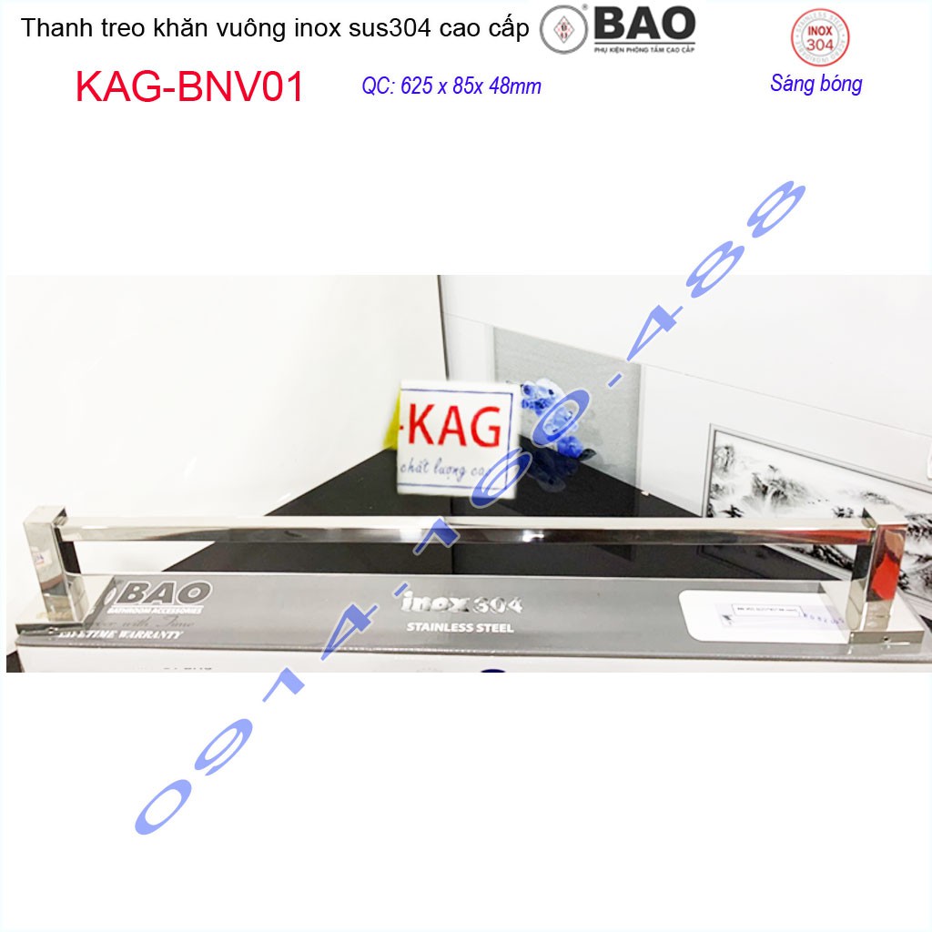 Thanh treo khăn Inox Bảo KAG-BNV01, giá treo khăn Inox 304 đế vuông inox đúc cao cấp