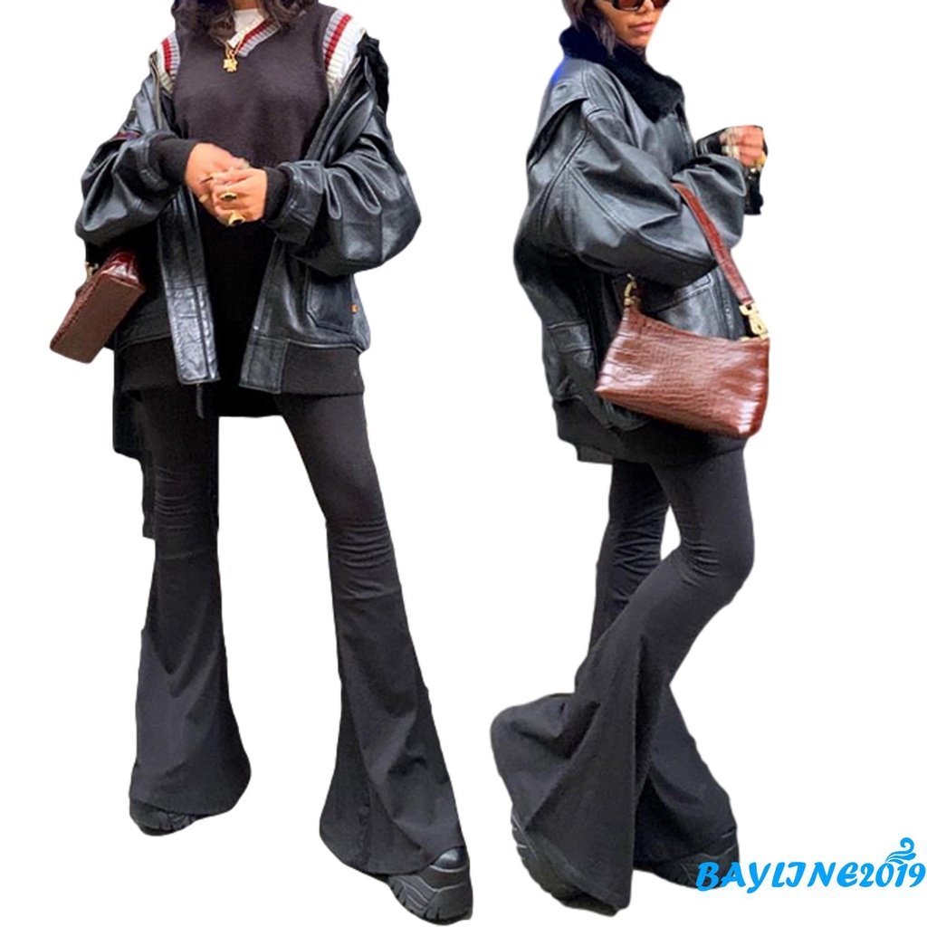 Quần Dài Ống Loe Lưng Cao Màu Sắc Thanh Lịch Dành Cho Nữ