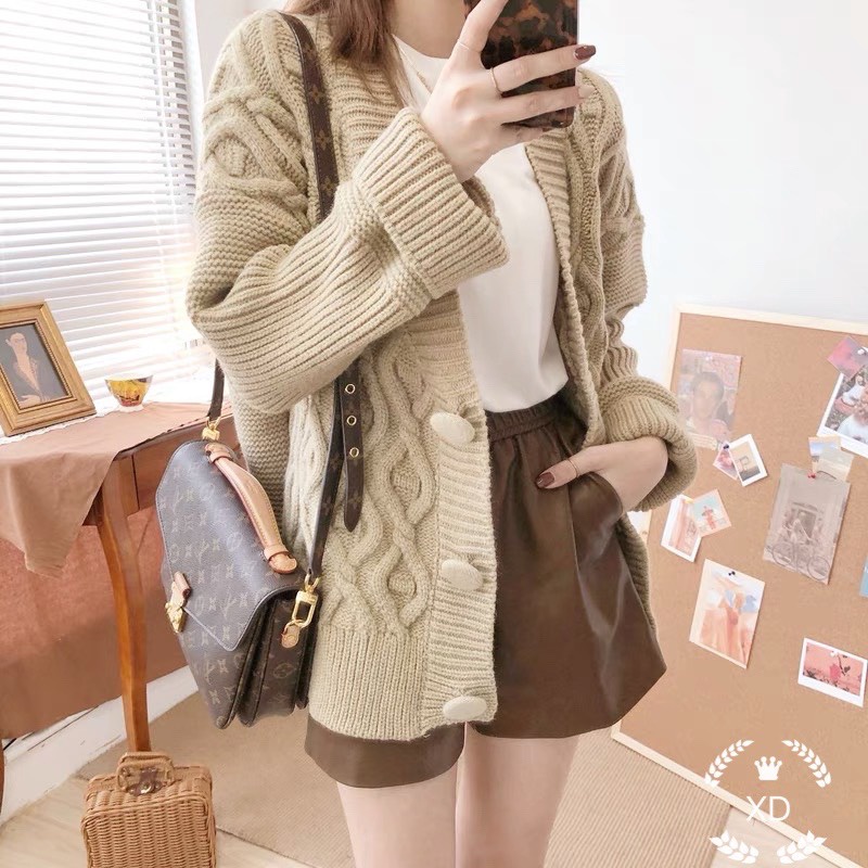 áo len cardigan nữ, áo len gân sóng tay dài phối cúc bọc dáng over size lên đúng style hàng xẻng thơ mộng | BigBuy360 - bigbuy360.vn