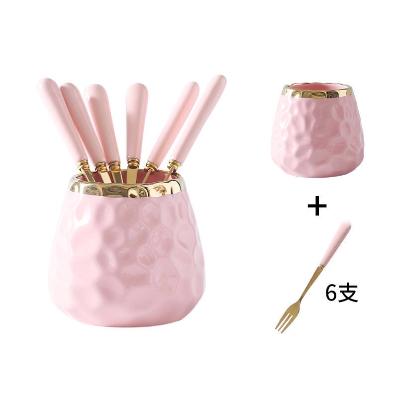 Lọ cốc sứ đựng thìa dĩa nĩa vân sóng nước sang trọng ( tặng kèm 6 dĩa)