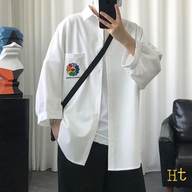 Áo Sơ mi hoa mặt trời Chất thô đũi H2Q349