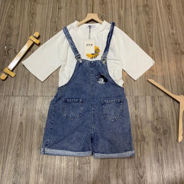 Quần yếm bò short micky thêu 2 túi trước | BigBuy360 - bigbuy360.vn