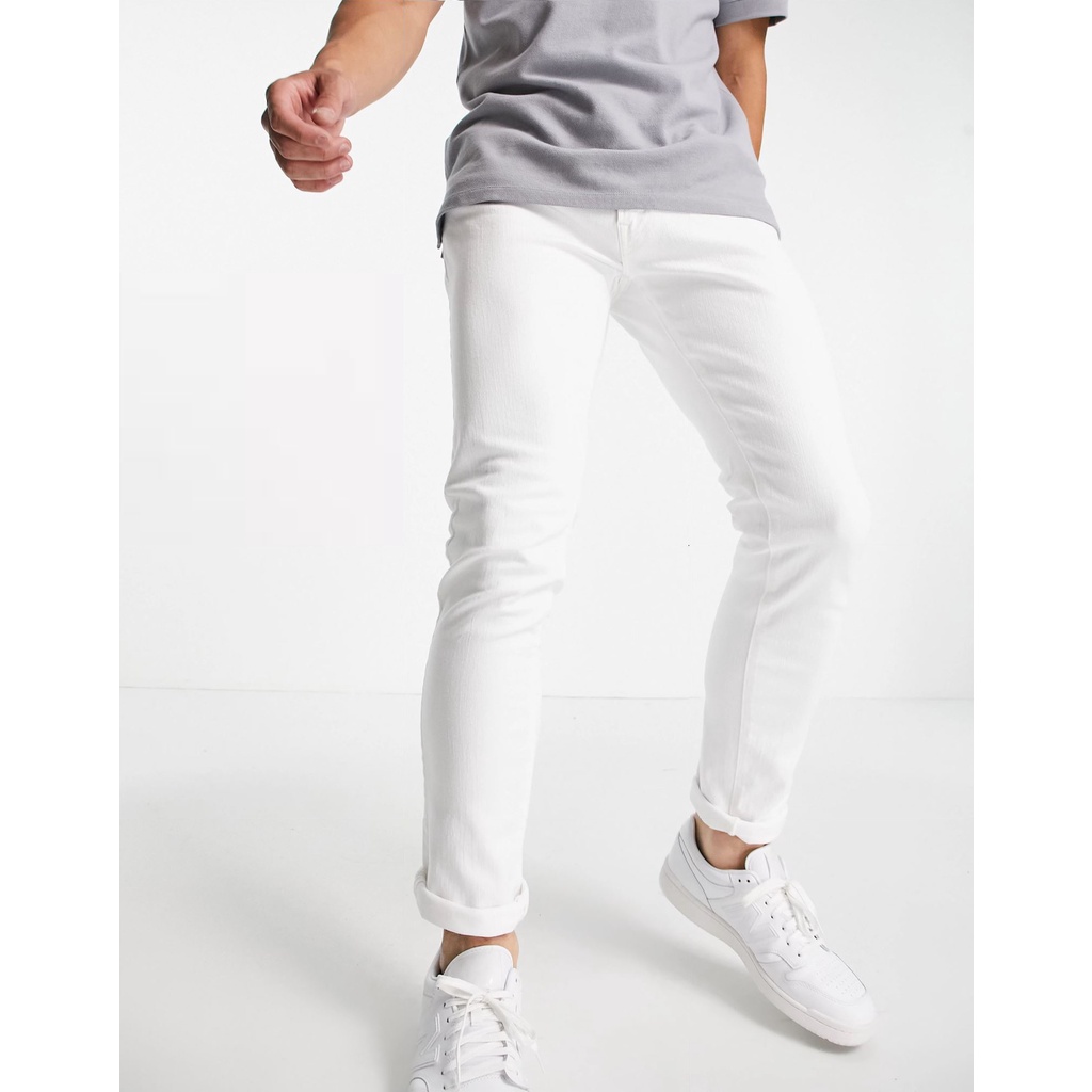 Quần jean nam trắng trơn & rách vải jeans co dãn, dày dặn, form slimfit | BigBuy360 - bigbuy360.vn
