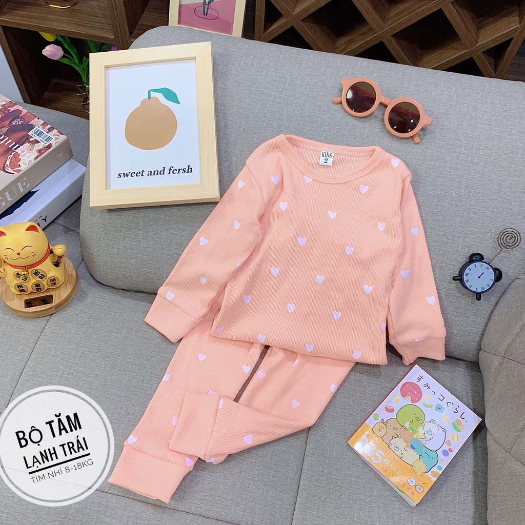 Bộ len tăm dài tay cho bé trai bé gái 8-18kg, họa tiết hình trái tim - BO104