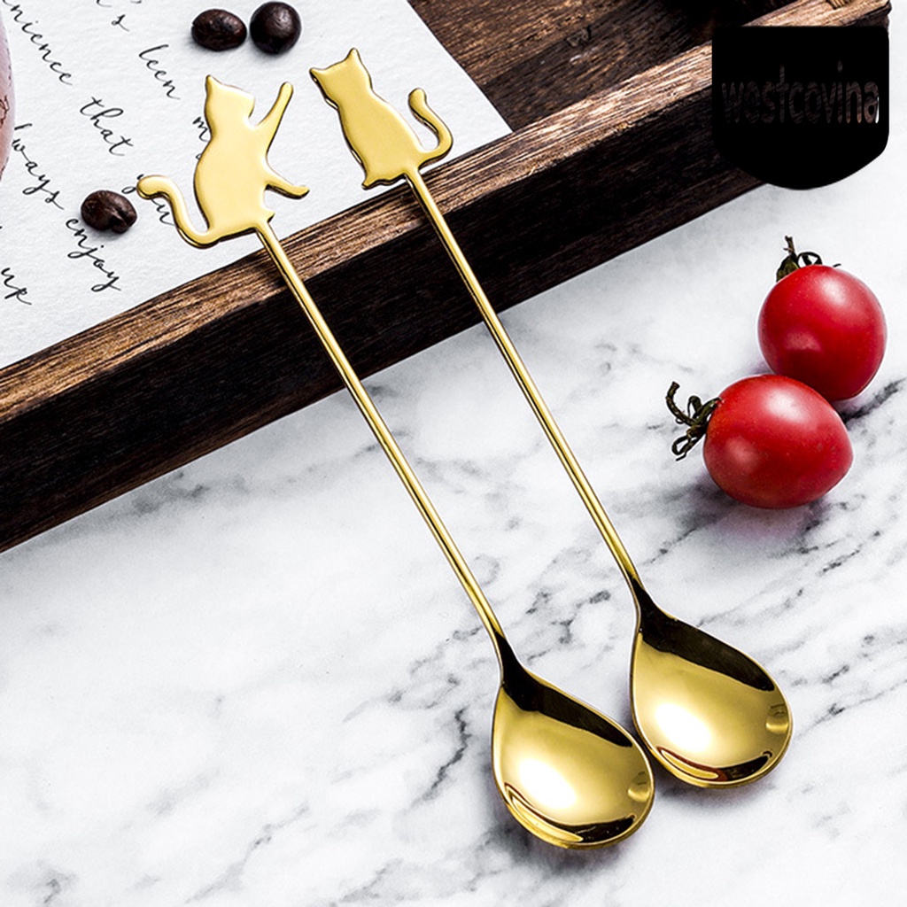 [Hot]☀ Muỗng Khuấy Cà Phê Bằng Thép Không Gỉ Hình Mèo / Cá Dễ Thương