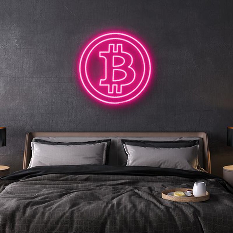 Đèn led Neon trang trí hình Bitcoin | Đèn neon trang trí phòng ngủ, treo tường