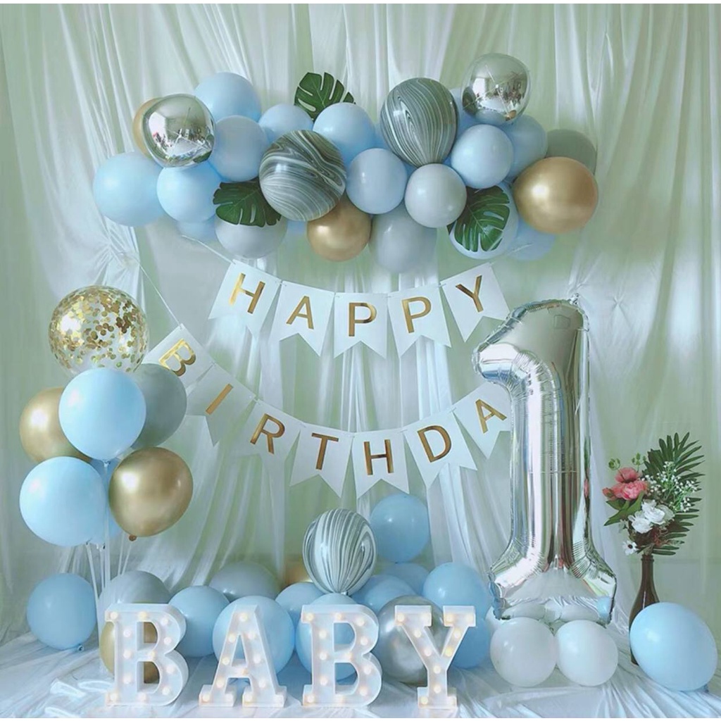 Set trang trí sinh nhật happy birthday trọn bộ tại nhà giá rẻ bé trai bé gái người lớn set up thôi nôi,bàn tiệc