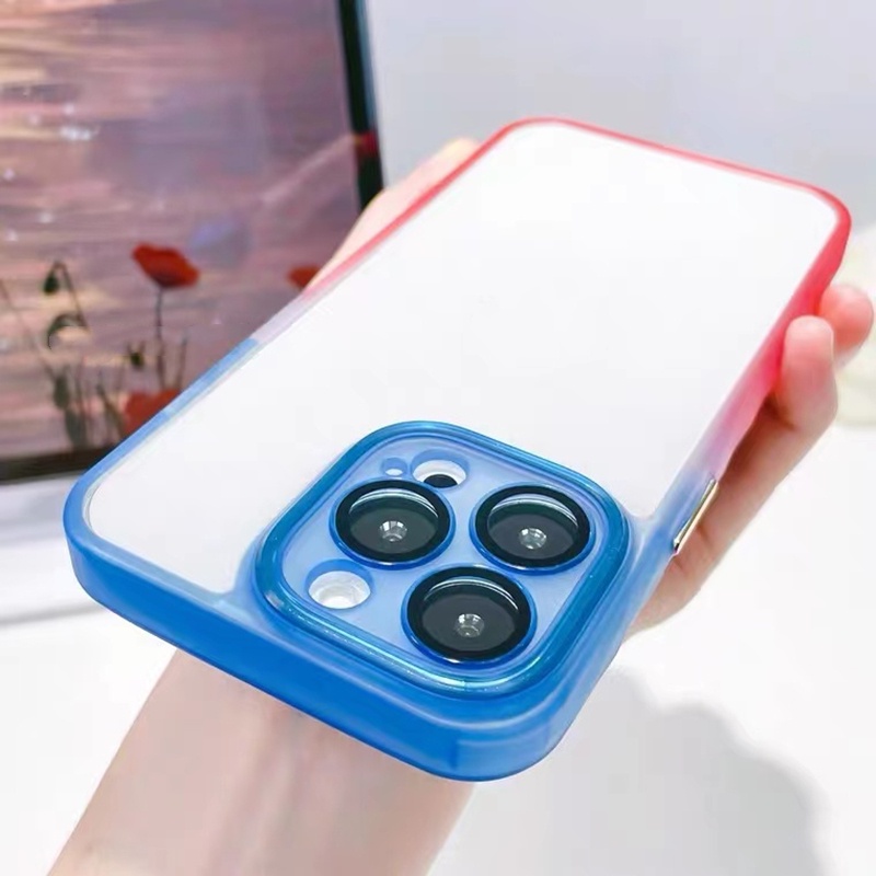 Ốp Điện Thoại Acrylic Màu Gradient Sang Trọng Có Kính Cường Lực Bảo Vệ Camera Cho iPhone 13 Pro max 12 Pro max 11 Pro max