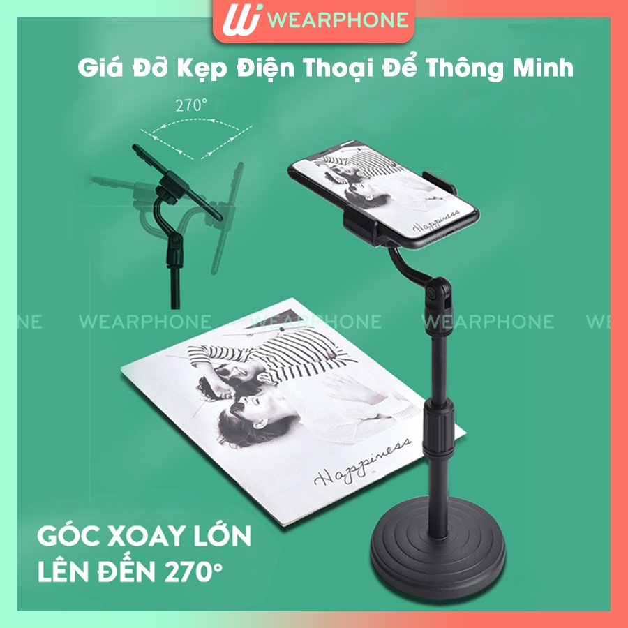 Giá Đỡ Điện Thoại Kẹp Để Bàn Trụ ABS Xoay 360 Độ Thông Minh Quay Phim Livestream Chắc Chắn Chất Liệu Cao Cấp Wearphone