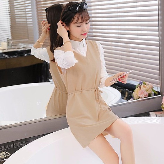 Set đầm +áo sơ mi nữ thiết kế cá tính phong cách Korea 스타일입는 옷