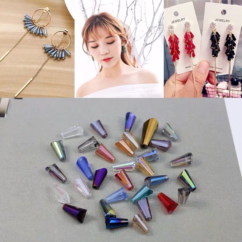 Chuỗi Pha lê Chuông đủ Màu 6-8mm rất Trong, sáng Lấp lánh   - Nguyên liệu làm TRang Sức Thủ Công