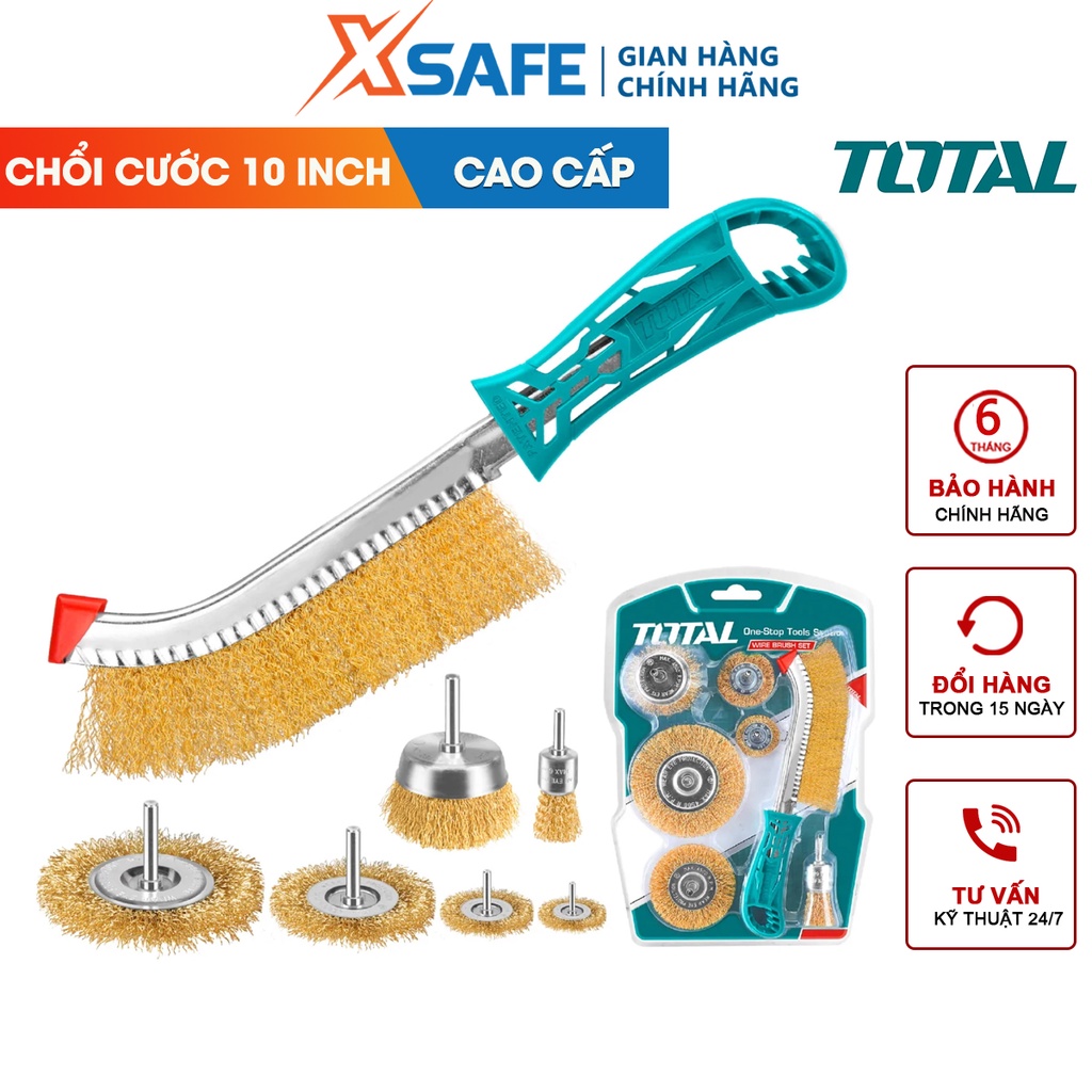 Bộ 7 bánh cước và chổi TAC310071 gồm chổi cước, bàn chải thép, bánh cước nhiều kích thước, dùng chà, mài nhẵn, tẩy cặn